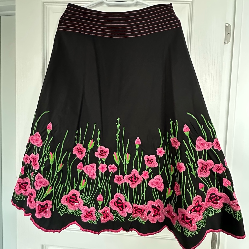 Basil & Maude Embroidered Beaded A-Line Skirt Size 6